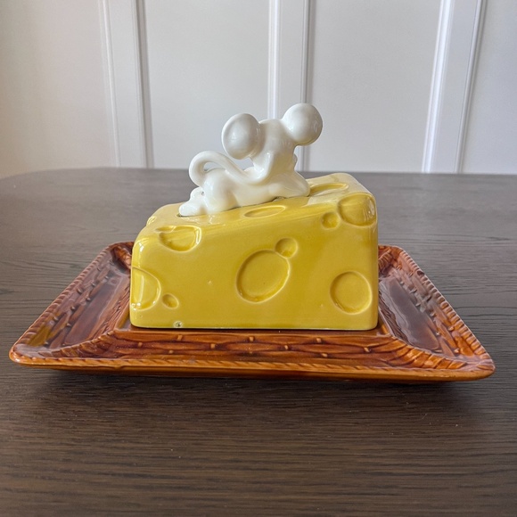 Vintage Mouse On A Cheese Slice Covered Dish Tray Plate with Lid 3D Japan - Picture 8 of 15